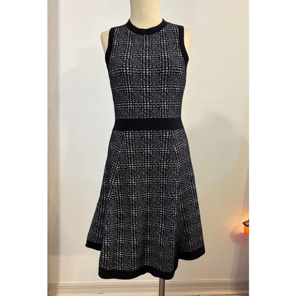 Kate Spade New York Black White Plaid Wool Blend Sleeveless Fit Flare Dress S - Picture 2 of 9